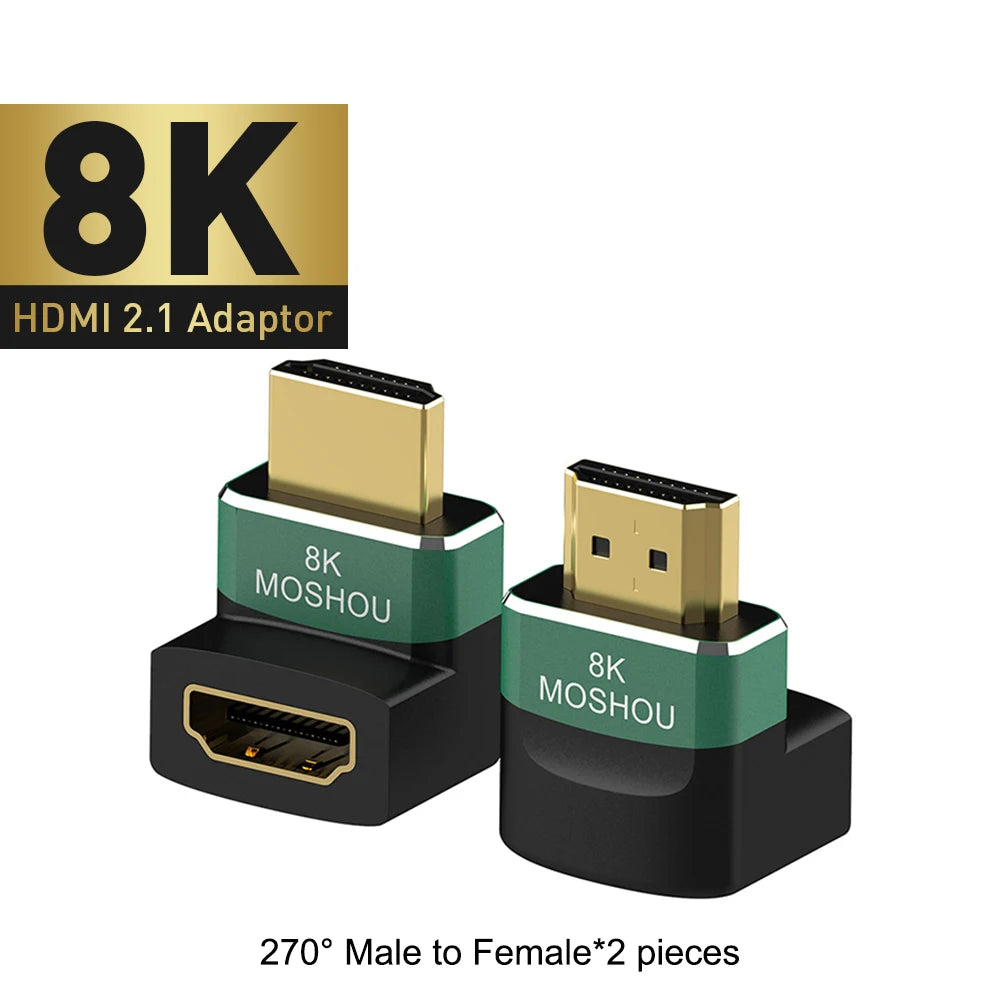 MOSHOU 8K HDMI 2.1 Cable Connector Adapter Angled Plug 2 Pieces Male to Female Converter Cable Adaptor Extender Right-angle Plug SIKAI CASE