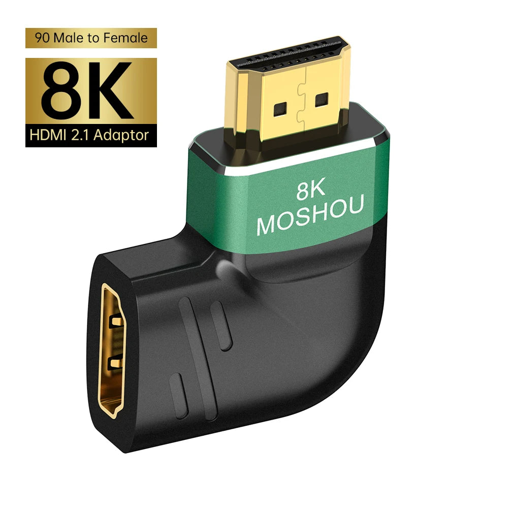 MOSHOU 8K HDMI 2.1 Cable Connector Adapter Angled Plug 2 Pieces Male to Female Converter Cable Adaptor Extender Right-angle Plug SIKAI CASE