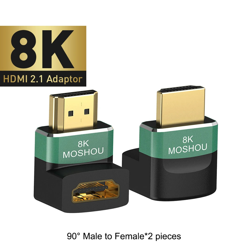 MOSHOU 8K HDMI 2.1 Cable Connector Adapter Angled Plug 2 Pieces Male to Female Converter Cable Adaptor Extender Right-angle Plug SIKAI CASE