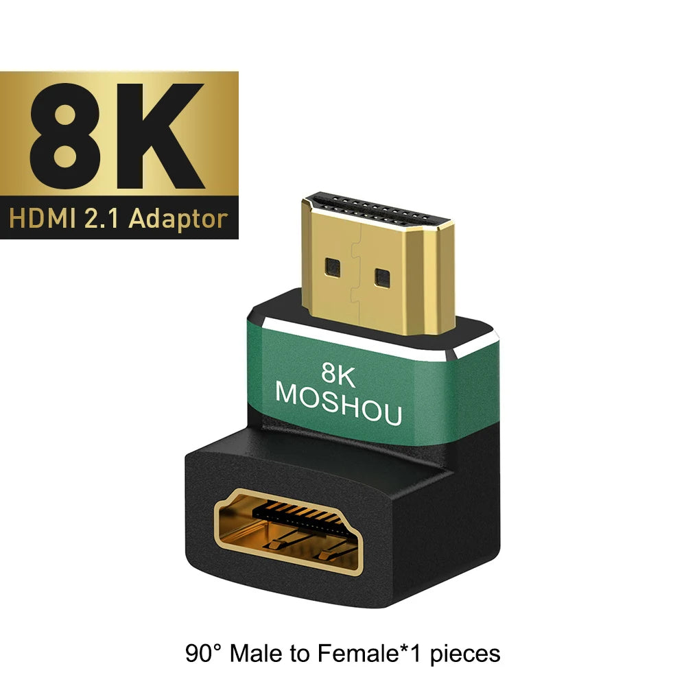 MOSHOU 8K HDMI 2.1 Cable Connector Adapter Angled Plug 2 Pieces Male to Female Converter Cable Adaptor Extender Right-angle Plug SIKAI CASE