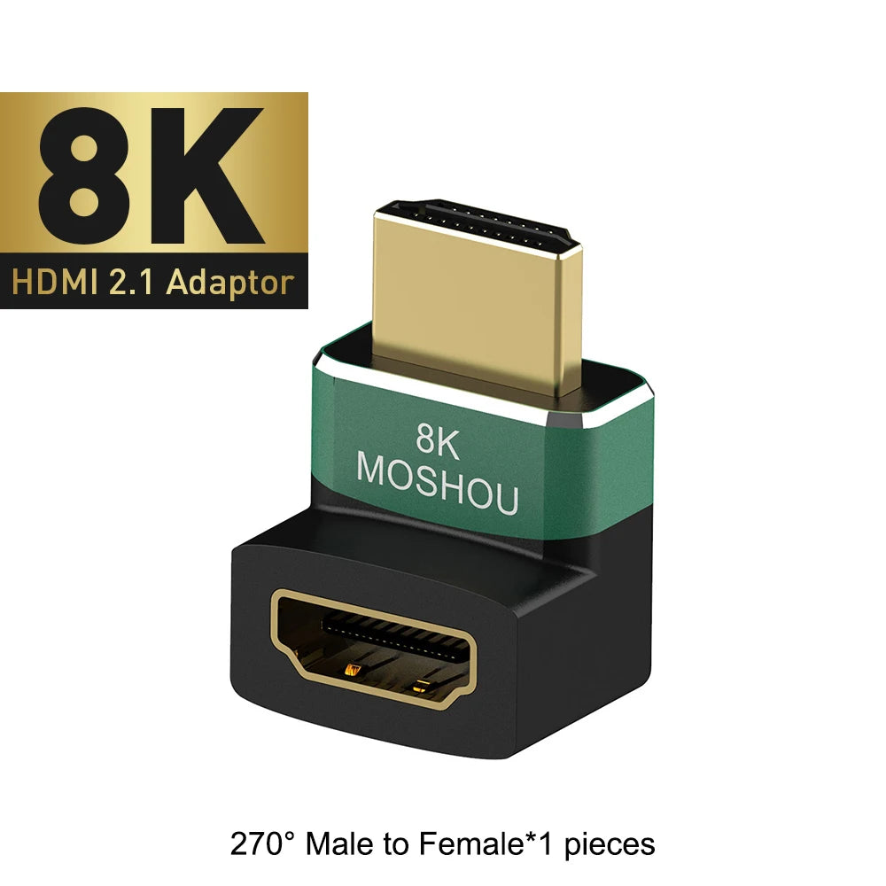 MOSHOU 8K HDMI 2.1 Cable Connector Adapter Angled Plug 2 Pieces Male to Female Converter Cable Adaptor Extender Right-angle Plug SIKAI CASE