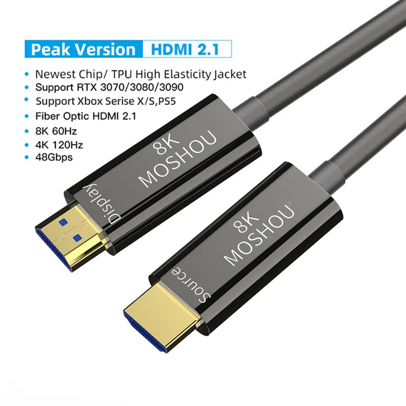 MOSHOU 8K HDMI 2.1 Optical Fiber Cable eARC HDR 8K@60Hz 4K@120Hz Soft TPU Cover Cable for Xbox PS5 Samsung QLED TV Amplifier SIKAI CASE