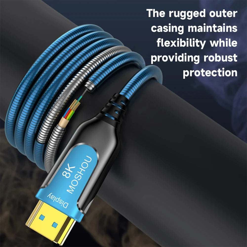 MOSHOU 8K HDMI Fiber Optic Cable 48Gbps Ultra High Speed HDMI 2.1 Cable CL3 Rated 8K60Hz 4K120Hz Dynamic HDR HDCP2.2 & 2.3 eARC SIKAI CASE