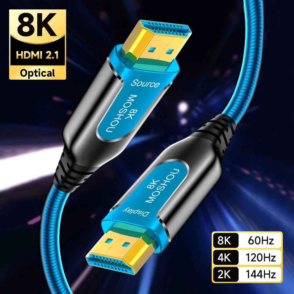 MOSHOU 8K HDMI Fiber Optic Cable 48Gbps Ultra High Speed HDMI 2.1 Cable CL3 Rated 8K60Hz 4K120Hz Dynamic HDR HDCP2.2 & 2.3 eARC SIKAI CASE