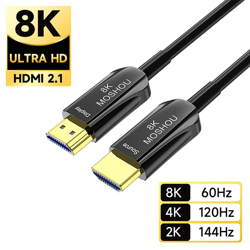 MOSHOU 8K HDMI Fiber Optic Cable 48Gbps Ultra High Speed HDMI 2.1 Cable CL3 Rated 8K60Hz 4K120Hz HDCP 2.2 & 2.3 eARC for PS5 SIKAI CASE