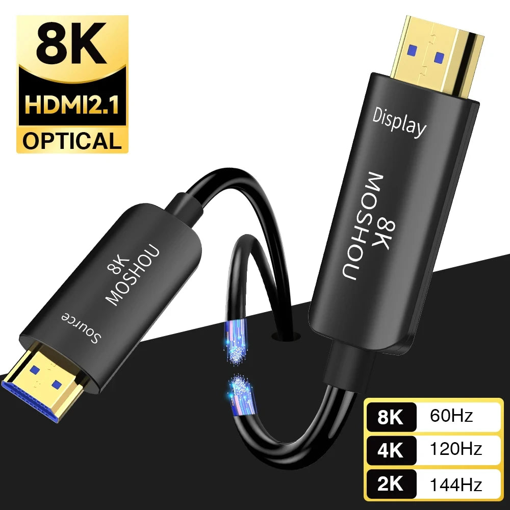 MOSHOU 8K Optical Fiber HDMI 2.1 Cable 8K 60Hz 4K 120Hz 48Gbps Ultra High Speed Dynamic HDR HDCP 2.2 & 2.3 eARC for PS5 RTX4080 SIKAI CASE