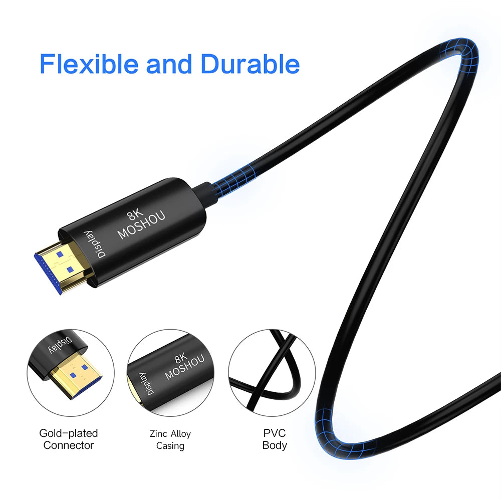 MOSHOU 8K Optical Fiber HDMI 2.1 Cable 8K 60Hz 4K 120Hz 48Gbps Ultra High Speed Dynamic HDR HDCP 2.2 & 2.3 eARC for PS5 RTX4080 SIKAI CASE