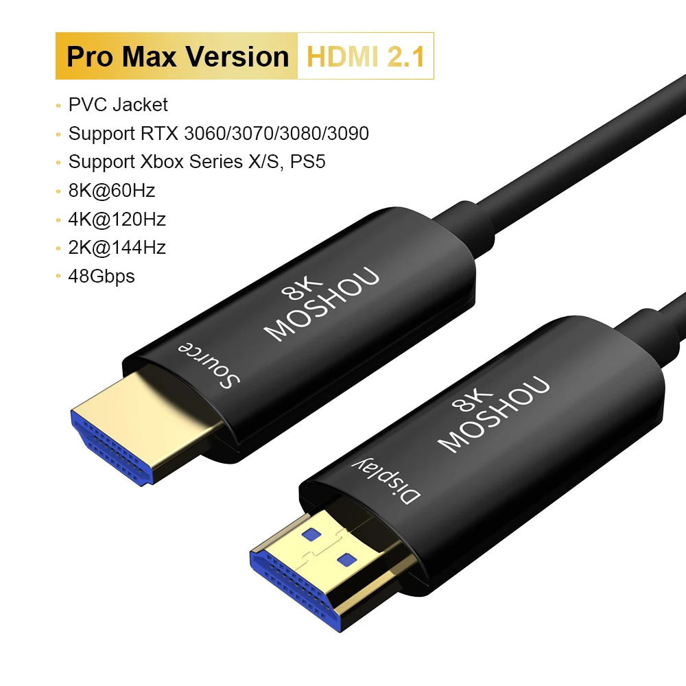 MOSHOU 8K Optical Fiber HDMI 2.1 Cable 8K 60Hz 4K 120Hz 48Gbps Ultra High Speed Dynamic HDR HDCP 2.2 & 2.3 eARC for PS5 RTX4080 SIKAI CASE