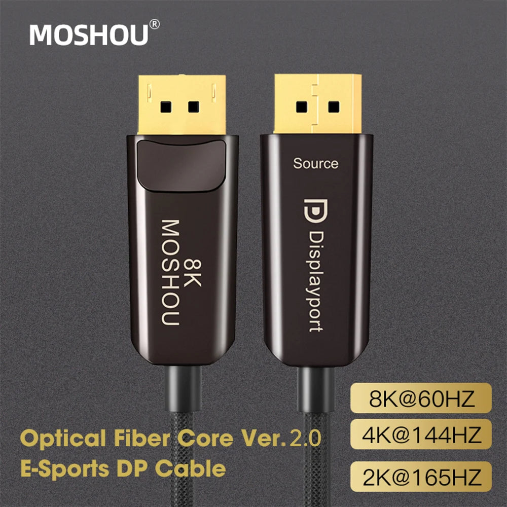 MOSHOU 8k Optical Fiber DP 2.0 Cable High Speed 80Gbps Bandwidth DisplayPort 2.0 Cable for Gaming Monitor Graphics Card TV PC SIKAI CASE