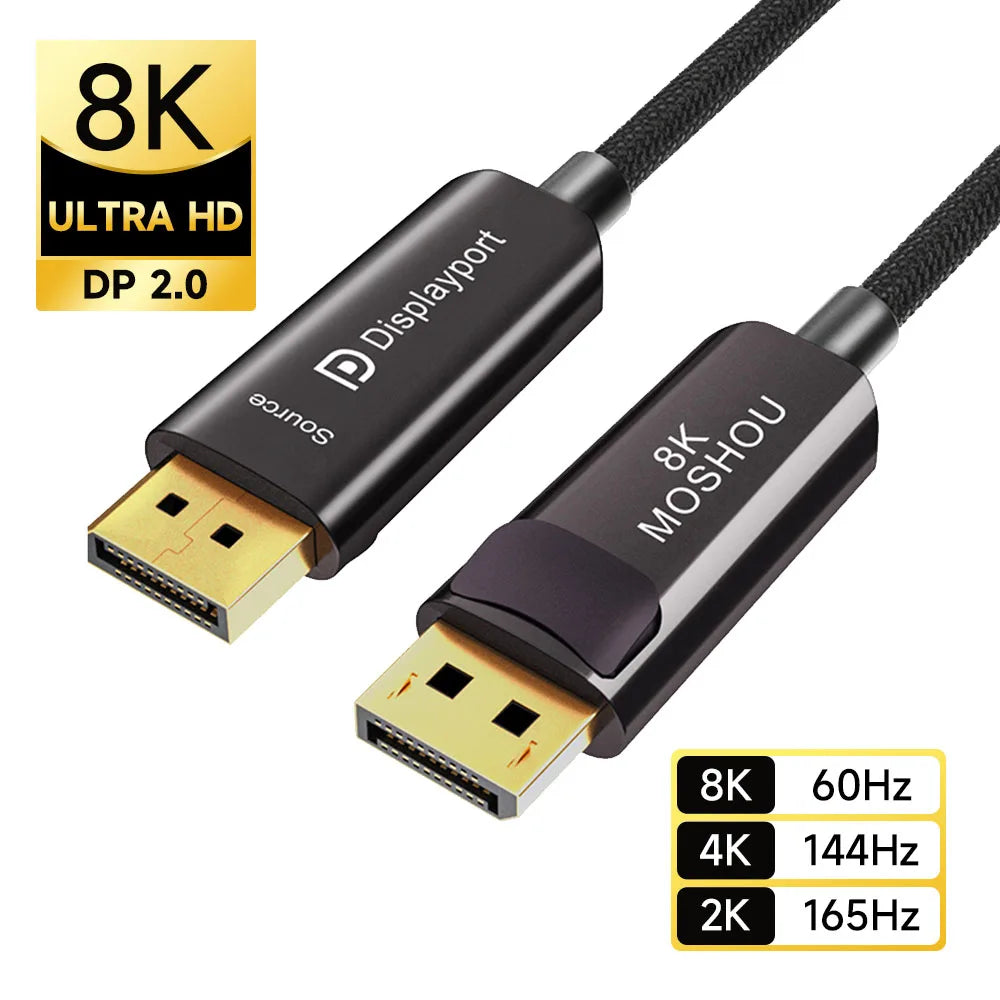 MOSHOU 8k Optical Fiber DP 2.0 Cable High Speed 80Gbps Bandwidth DisplayPort 2.0 Cable for Gaming Monitor Graphics Card TV PC SIKAI CASE