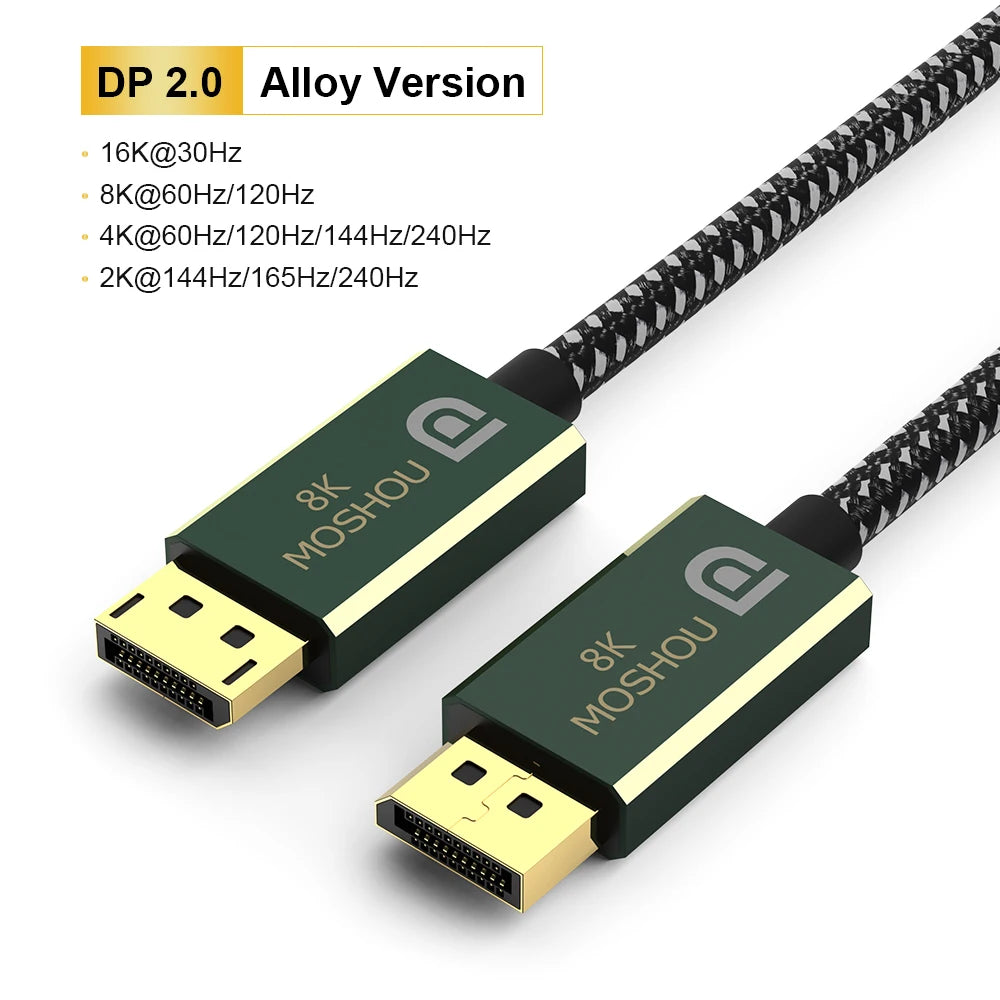 MOSHOU DisplayPort 2.0 Cable DP 2.0 Cable 16K@30Hz 8K@60Hz 80Gbps HDR Video Display Port 2.0 Cord FreeSync G-Sync Gaming Monitor SIKAI CASE