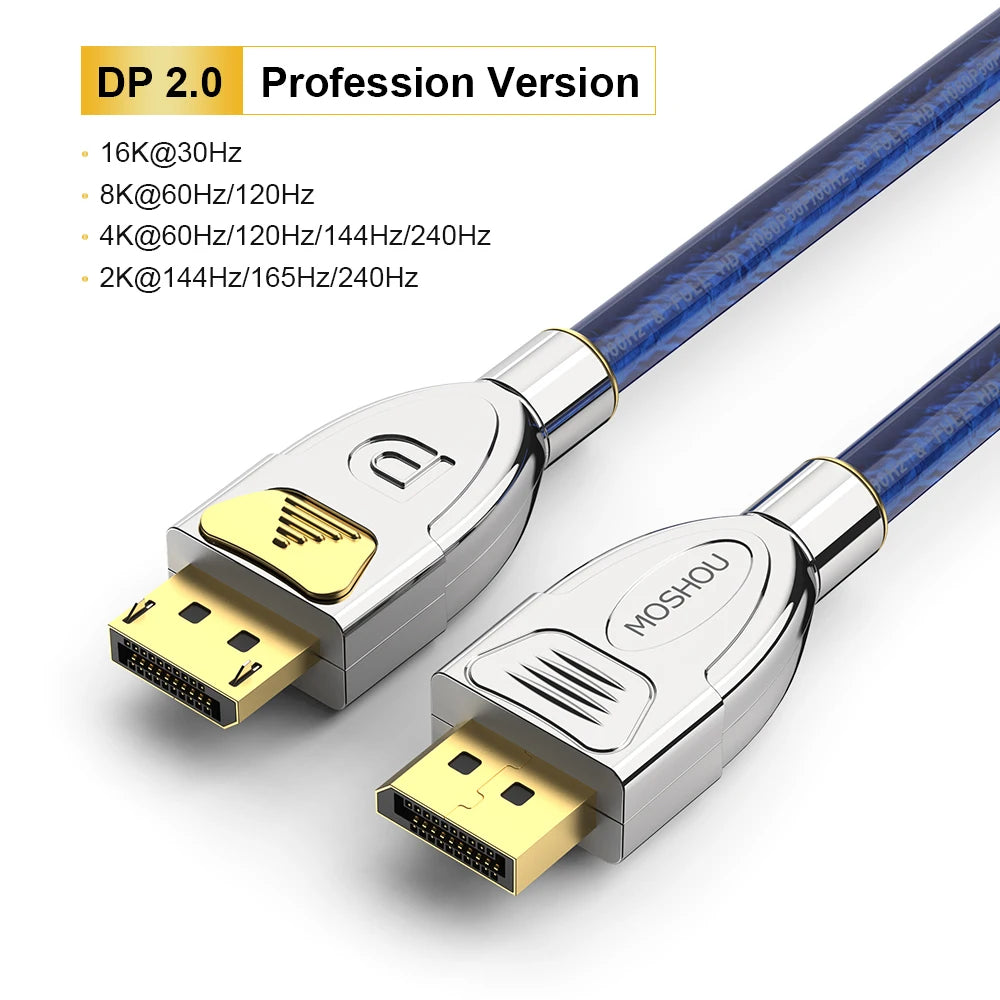 MOSHOU DisplayPort 2.0 Cable DP 2.0 Cable 16K@30Hz 8K@60Hz 80Gbps HDR Video Display Port 2.0 Cord FreeSync G-Sync Gaming Monitor SIKAI CASE