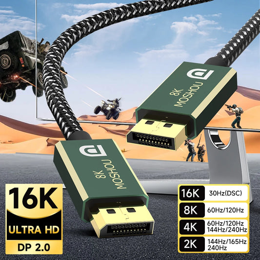 MOSHOU DisplayPort 2.0 Cable DP 2.0 Cable 16K@30Hz 8K@60Hz 80Gbps HDR Video Display Port 2.0 Cord FreeSync G-Sync Gaming Monitor SIKAI CASE