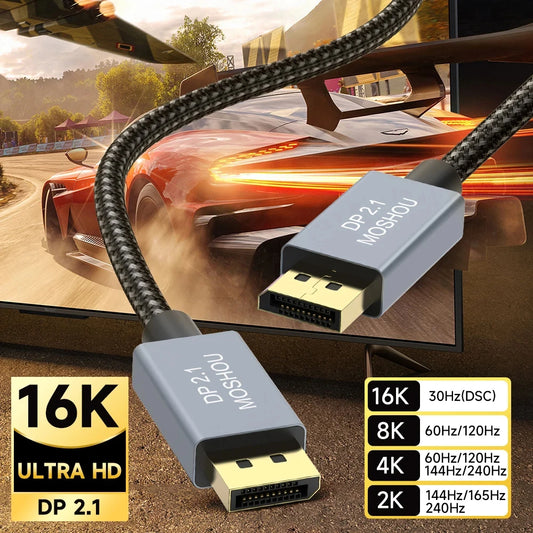 MOSHOU DisplayPort 2.1 Cord DP 2.1 Display Port 2.1 Cable 80Gbps 16K@60Hz 8K@60Hz FreeSync G-Sync HDR10 for Gaming Monitor SIKAI CASE