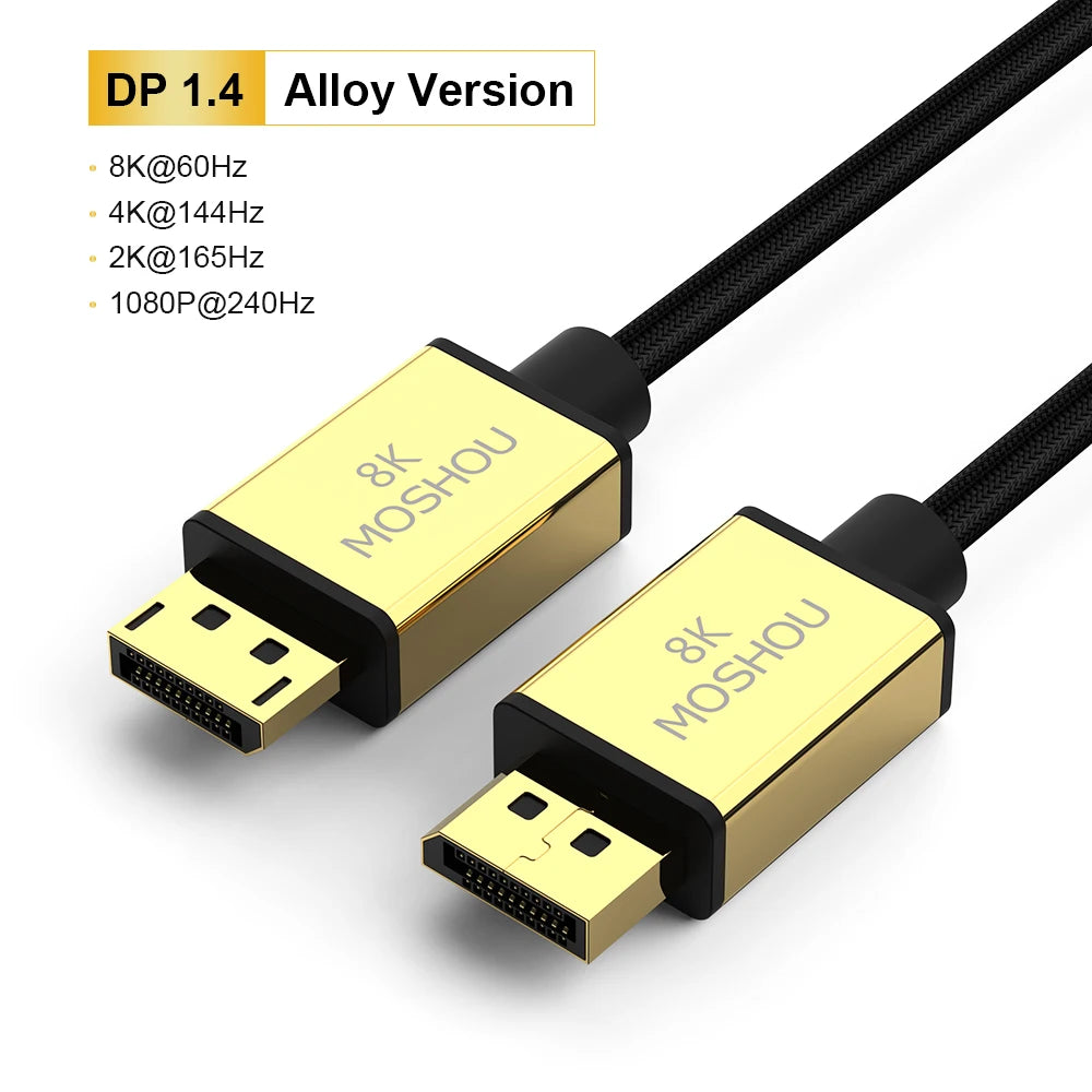 MOSHOU DisplayPort Cord DP Display Port Cable 80Gbps 16K@60Hz 8K@60Hz FreeSync G-Sync HDR10 for Gaming Monitor