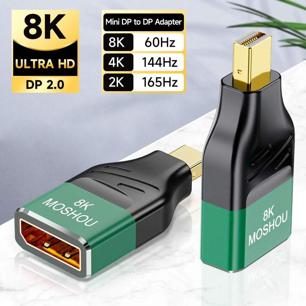 MOSHOU Displayport 2.0 Mini DP to DP Adapter Display Port to Display Port Male to Female Extender 8K@60Hz 4K@144Hz Conventor SIKAI CASE