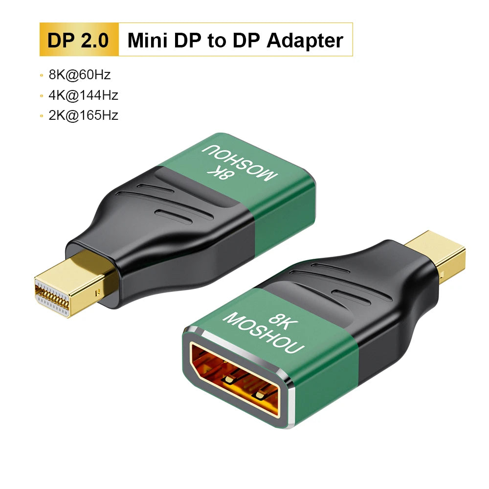 MOSHOU Displayport 2.0 Mini DP to DP Adapter Display Port to Display Port Male to Female Extender 8K@60Hz 4K@144Hz Conventor SIKAI CASE