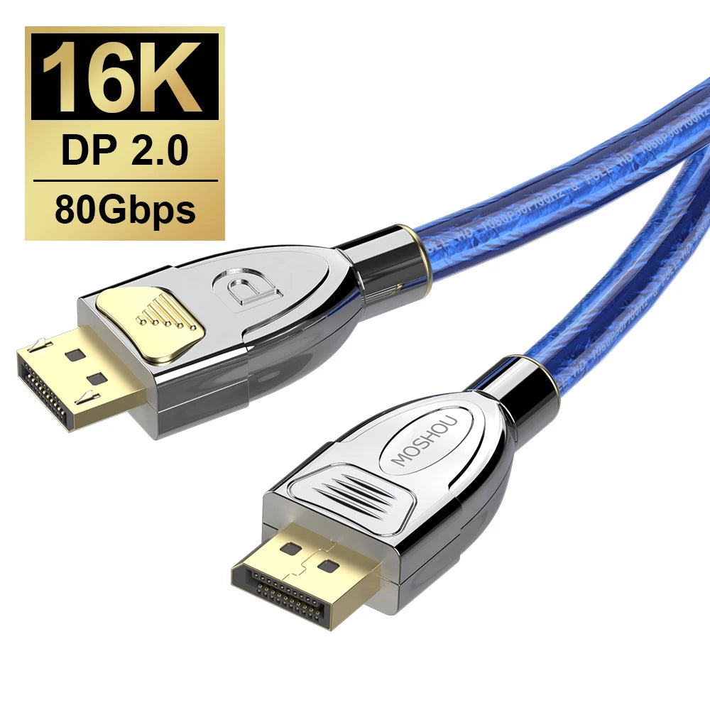 MOSHOU Displyport 2.0 DP 2.0 Cable 16K@60Hz 4K@144Hz High Speed 80Gbps Bandwidth Support HDR HDCP 2.2 3D ARC for Gaming Monitor SIKAI CASE