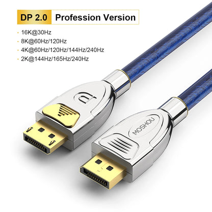 MOSHOU Displyport 2.0 DP 2.0 Cable 16K@60Hz 4K@144Hz High Speed 80Gbps Bandwidth Support HDR HDCP 2.2 3D ARC for Gaming Monitor SIKAI CASE