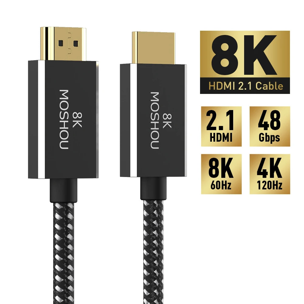 MOSHOU HDMI 2.1 Cable 8K 60Hz 4K 120Hz 48Gbps ARC eARC HDR Video Cord for Amplifier TV PS4 PS5 NS Projector High Definition SIKAI CASE