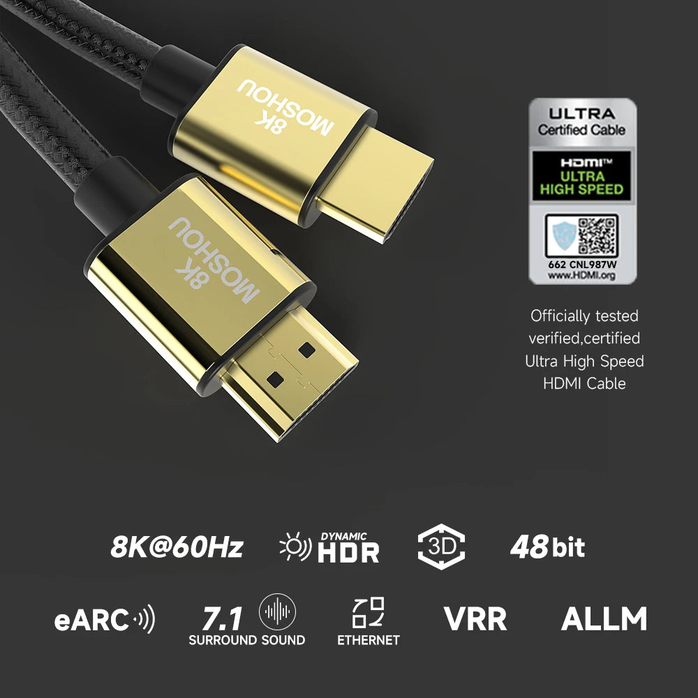 MOSHOU HDMI 2.1 Cable 8K 60Hz 4K 120Hz 48Gbps HDMI Splitter Cables eARC HDR10+ Video Cable HDMI2.1 Cable for TV box PS5 SIKAI CASE