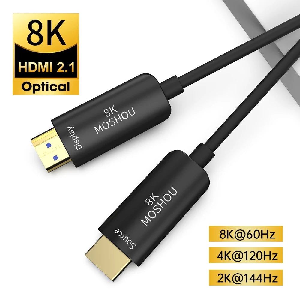 MOSHOU HDMI 2.1 Optical Fiber Cable 8K@60Hz 4K@120Hz 48Gbps HDR ARC HDCP 2.2 For Amplifier TV PS4 PS5 Xbox RTX3070 RTX4090 SIKAI CASE