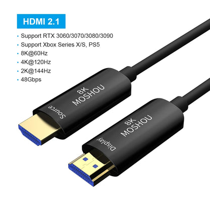MOSHOU HDMI 2.1 Optical Fiber Cable 8K@60Hz 4K@120Hz 48Gbps HDR ARC HDCP 2.2 For Amplifier TV PS4 PS5 Xbox RTX3070 RTX4090 SIKAI CASE