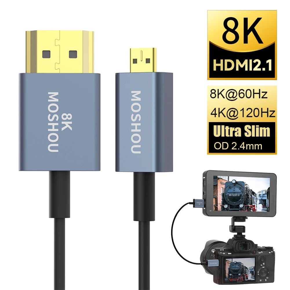 MOSHOU HDMI 2.1 Ultra Thin Flexible Micro HDMI to HDMI 8K@60Hz 4K@120Hz for Gimbal GoPro Hero 7 Camera Stabilizer Laptop SIKAI CASE