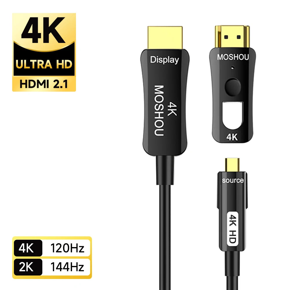 MOSHOU HDMI Fiber Optic Cable 8K 60Hz Long HDMI 2.1 Cable in Wall Dual Micro HDMI Standard HDMI Connectors for RTX4090/4080 SIKAI CASE