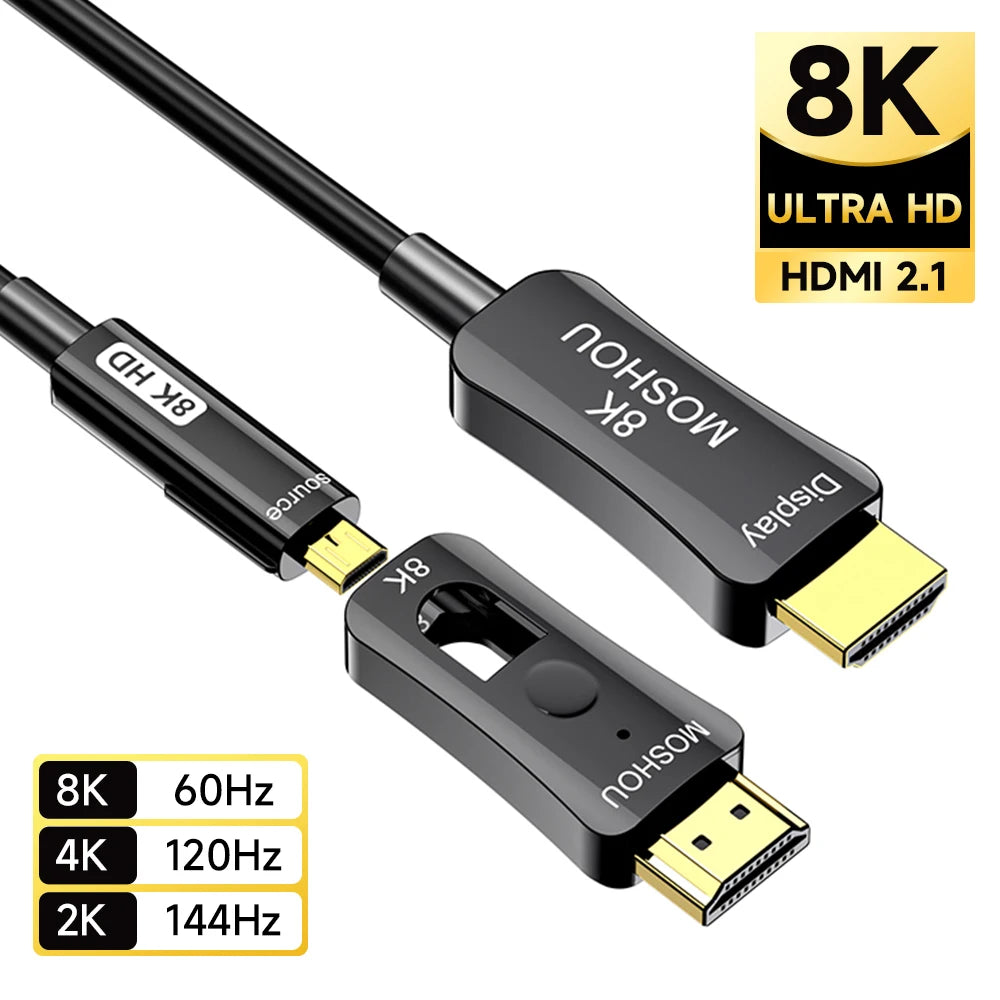 MOSHOU HDMI Fiber Optic Cable 8K 60Hz Long HDMI 2.1 Cable in Wall Dual Micro HDMI Standard HDMI Connectors for RTX4090/4080 SIKAI CASE