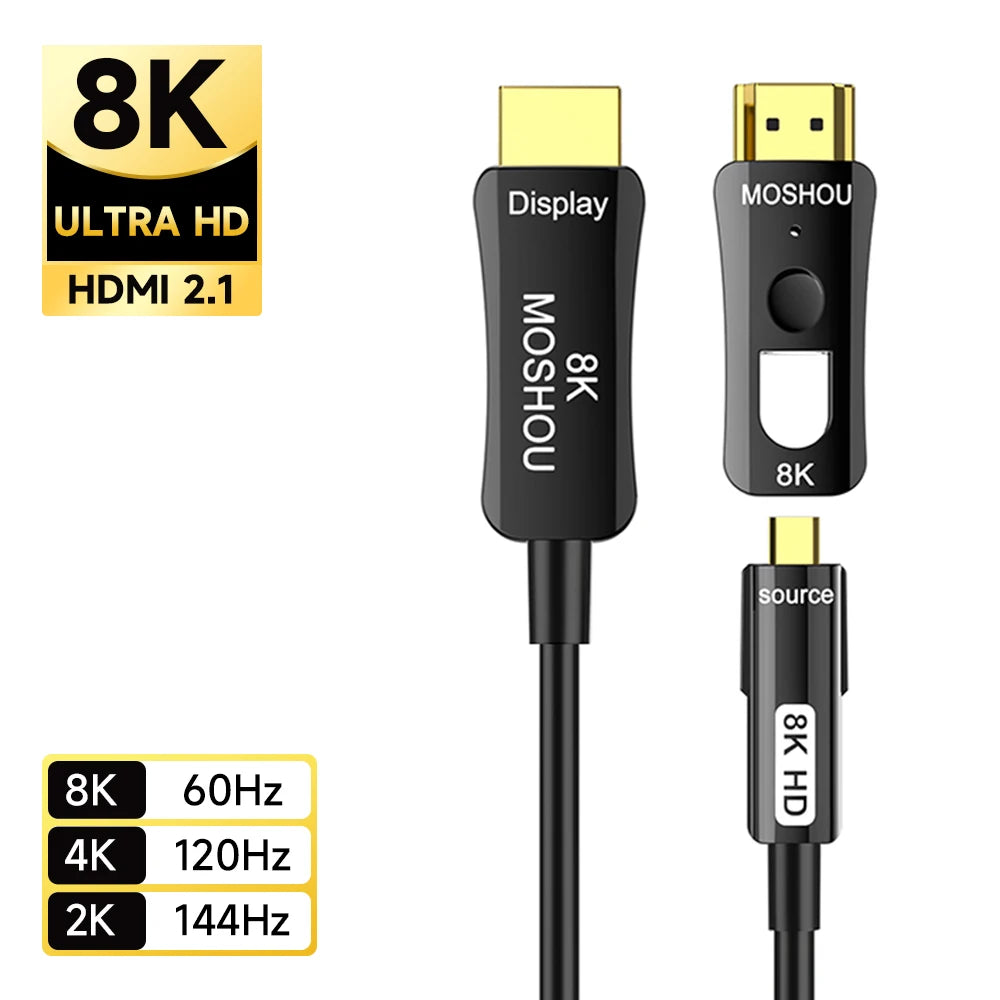 MOSHOU HDMI Fiber Optic Cable 8K 60Hz Long HDMI 2.1 Cable in Wall Dual Micro HDMI Standard HDMI Connectors for RTX4090/4080 SIKAI CASE