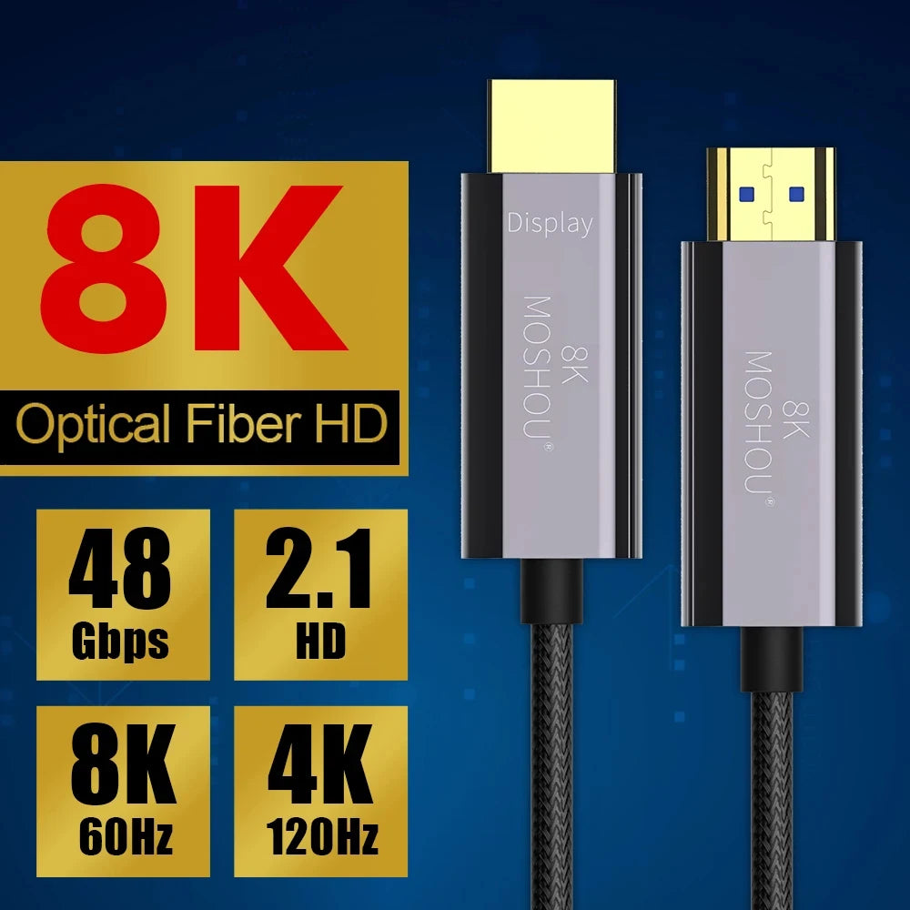 MOSHOU Optical Fiber HDMI 2.1 Cable eARC HDR10+ 8K@60Hz 4K@120Hz Optic Ultra High Speed for PS5 RTX 3080 Xbox LG QLED TV SIKAI CASE