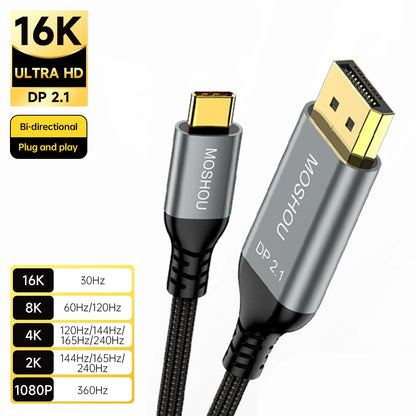 MOSHOU USB C to DisplayPort 2.1 Cable 16K@30Hz 8K@60Hz 40Gbps Thunderbolt 4/3 Type C to DP 2.1 Cable for MacBook Pro/Air SIKAI CASE