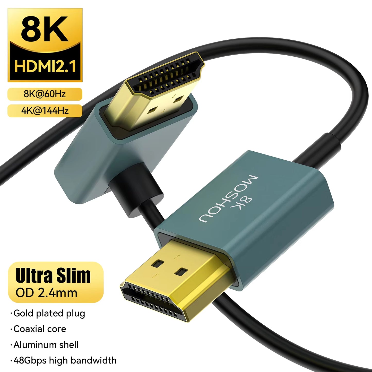 MOSHOU Slim & Flexible Soft 8K 4K HDMI to HDMI Cable 4K@120Hz 8K@60Hz 48Gbps Ultra Thin HDMI 2.1 Cable for Monitor HDTV Camera