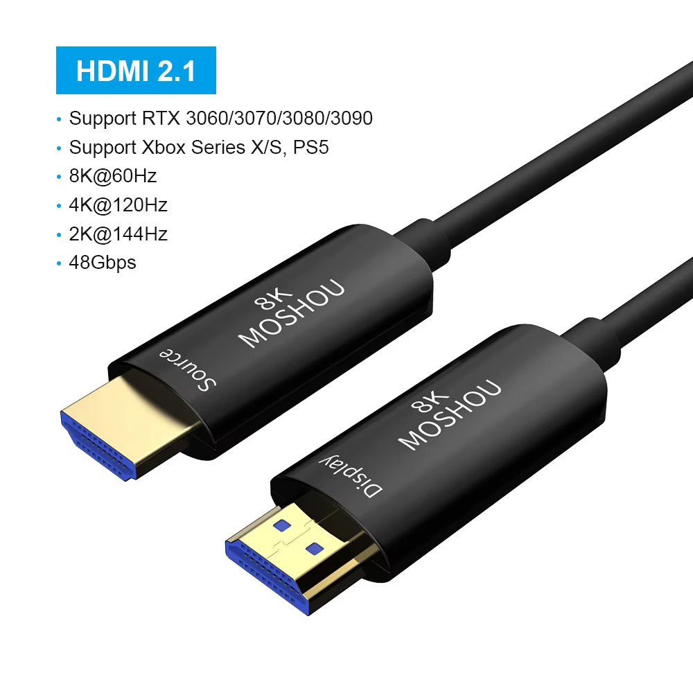 MOSHOU HDMI 2.1 Optical Fiber Cable 8K@60Hz 4K@120Hz 48Gbps HDR ARC HDCP 2.2 For Amplifier TV PS4 PS5 Xbox RTX3070 RTX4090