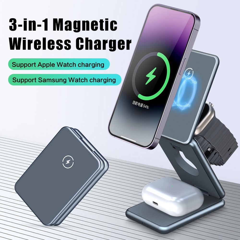 Portable 3 in 1 Foldable Wireless Charger Stand Dock for iPhone 14 13 Holder Magnetic Fast Charging Station for Apple Watch S8 SIKAI CASE