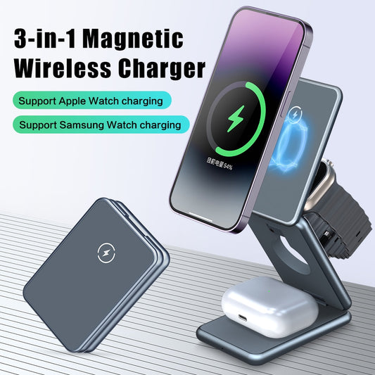 Portable 3 in 1 Foldable Wireless Charger Stand Dock for iPhone 14 13 Holder Magnetic Fast Charging Station for Apple Watch S8