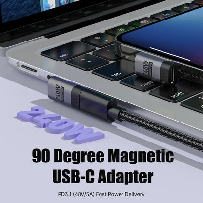 PD 240W Type-C Magnetic Adapter PD3.0 Fast Charging Right Angle USB C Connector Extender for iPhone 16 Macbookair Samsung