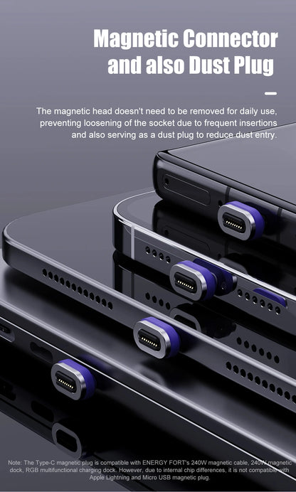 PD 240W Type-C Magnetic Adapter PD3.0 Fast Charging Right Angle USB C Connector Extender for iPhone 16 Macbookair Samsung
