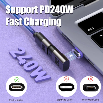 PD 240W Type-C Magnetic Adapter PD3.0 Fast Charging Right Angle USB C Connector Extender for iPhone 16 Macbookair Samsung