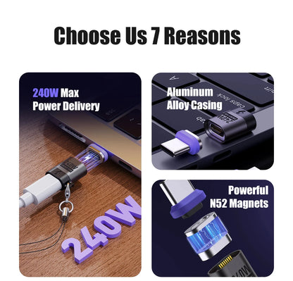 PD 240W Type-C Magnetic Adapter PD3.0 Fast Charging Right Angle USB C Connector Extender for iPhone 16 Macbookair Samsung