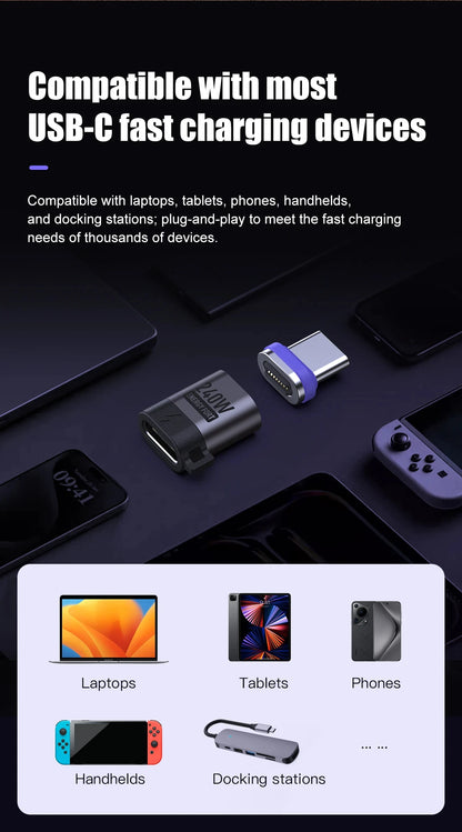 PD 240W Type-C Magnetic Adapter PD3.0 Fast Charging Right Angle USB C Connector Extender for iPhone 16 Macbookair Samsung