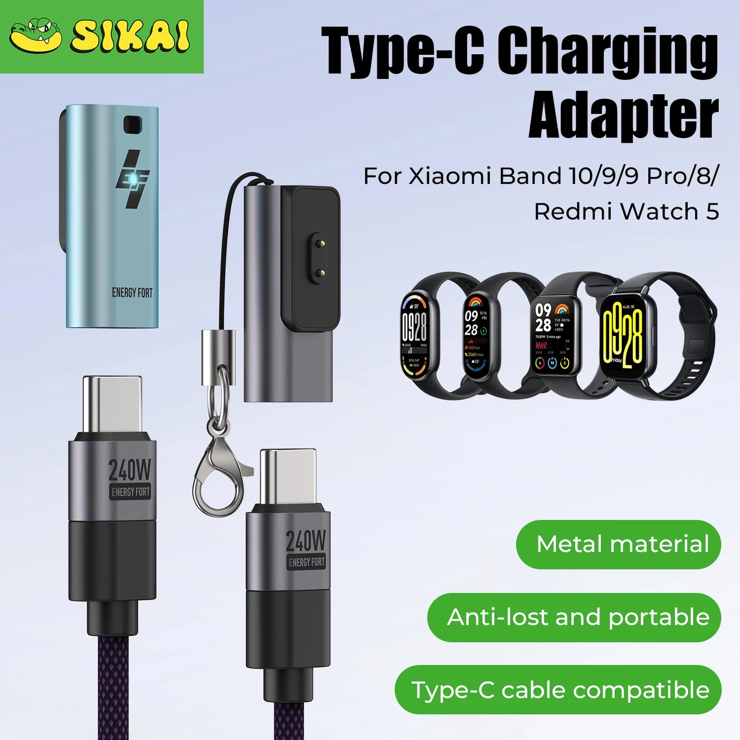 Watch Charger Adapter USB-C Charging Connector Type C Fast Charging Cable for Xiaomi Xiaomi Band 10/9/8 Redmi Watch 5/4