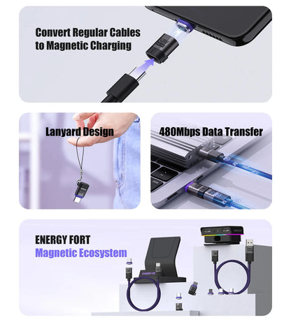 PD 240W Type-C Magnetic Adapter PD3.0 Fast Charging Right Angle USB C Connector Extender for iPhone 16 Macbookair Samsung