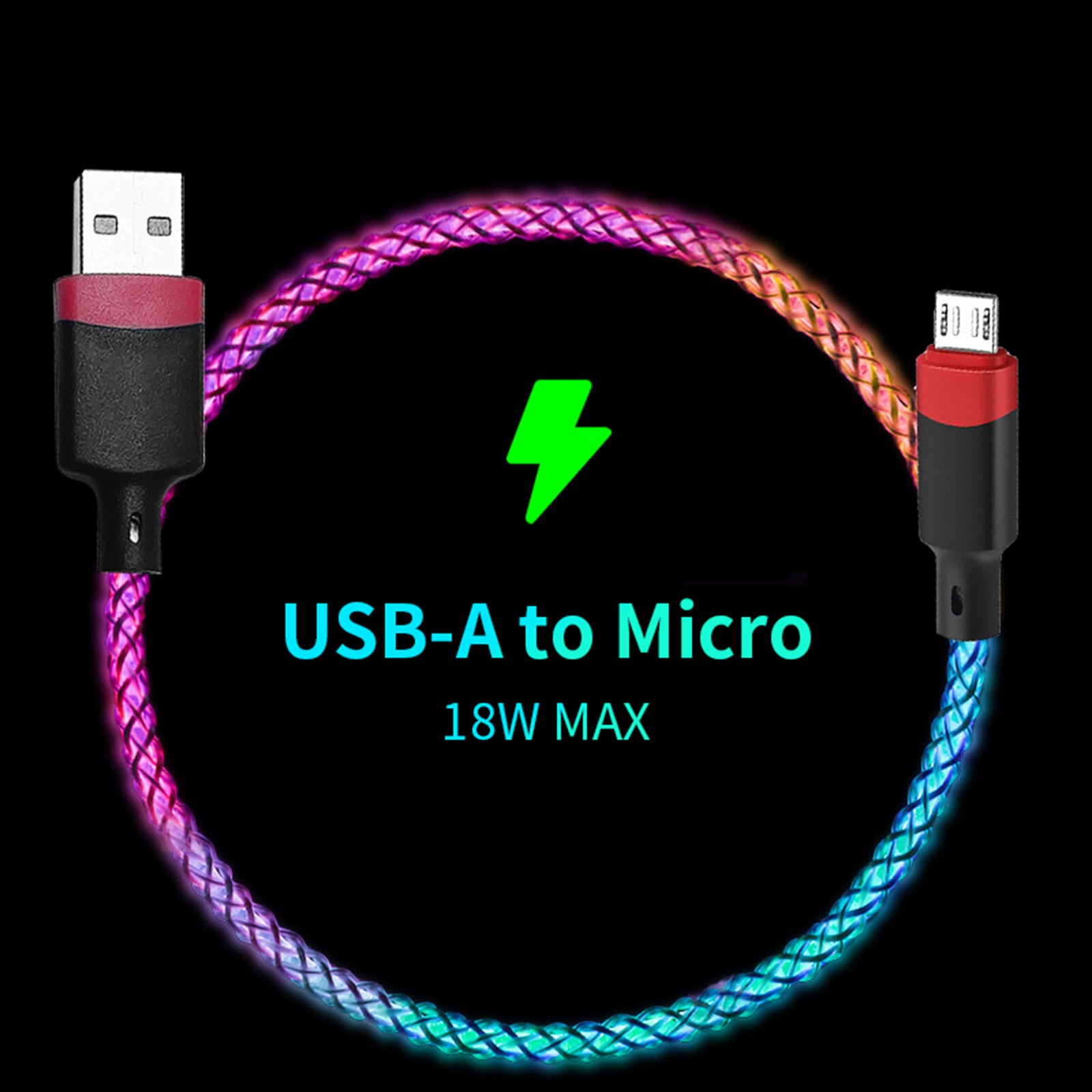 Sikai Led Light up Multi Usb Charger Cable, 6A 18w Fast Charging Cable (3.3ft/1m), Rgb Flow Braeathing Light Charging Cable Compatible With Android Typec for Apple Data Cable(USB-A to Micro) SIKAI CASE