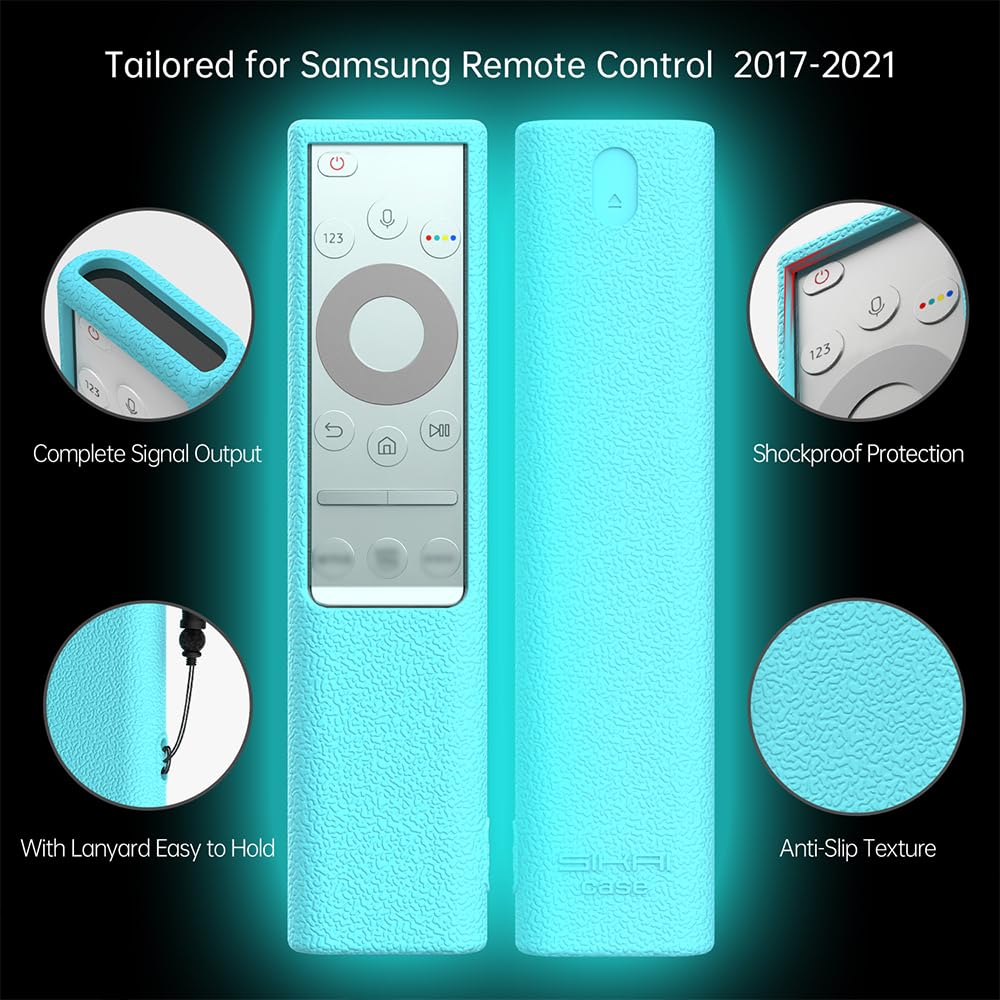 Silicone Samsung Remote Cover Compatible with 2017-2023 Samsung SolarCell TV Remote TM2240A(2023) TM2180E TM2280E(2022) Samsung Smart Remote Case Shockproof Anit-Lost with Lanyard(Glow in Dark Blue) SIKAI CASE