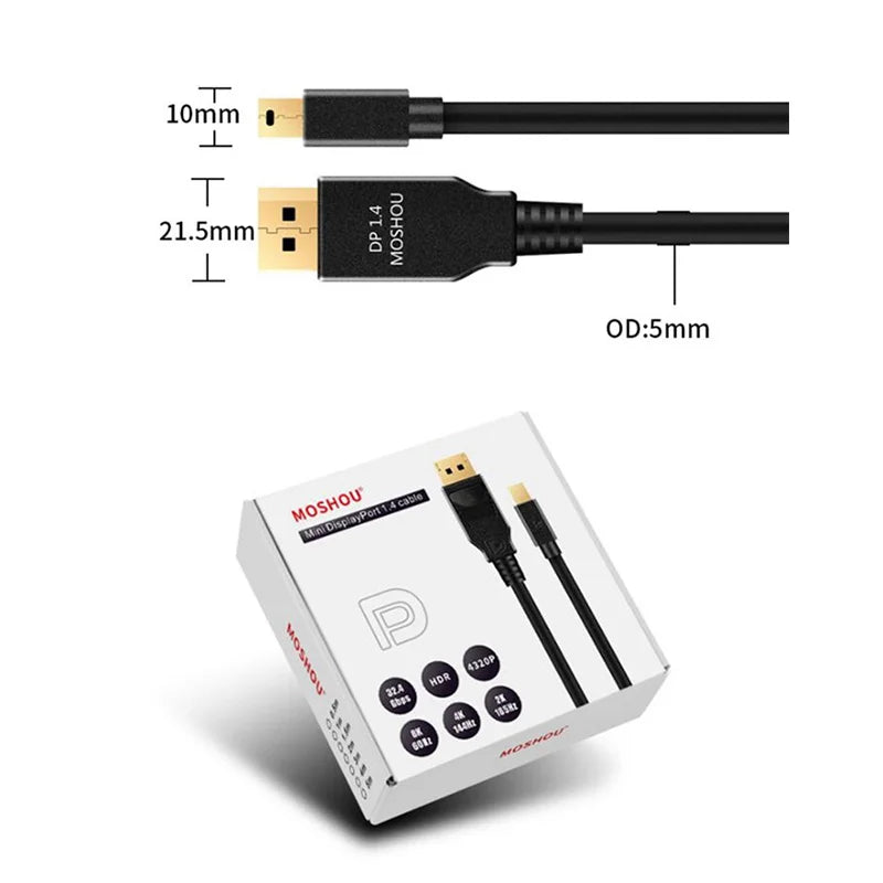 Thunderbolt 2 mini DisplayPort to MiniDP to DP 1.4 Cable Cord 8K 4K HDR 60Hz 144Hz 165Hz Display Port Adapter For PC Laptop SIKAI CASE