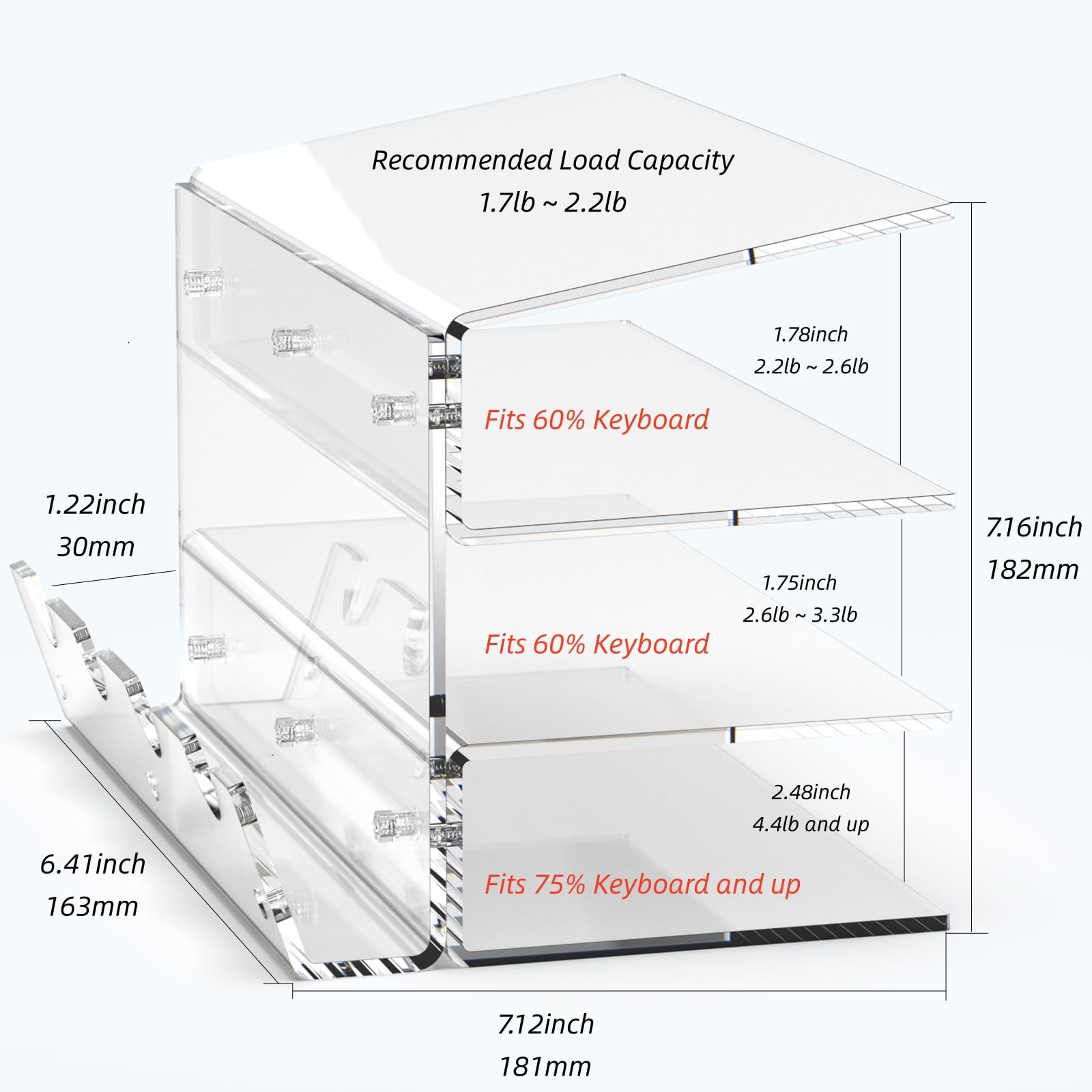 Acrylic Keyboard Mouse Storage Rack - 3 - Tier Mechanical Keyboard Display Stand, Dustproof Desktop Holder, Clear - SIKAI CASE