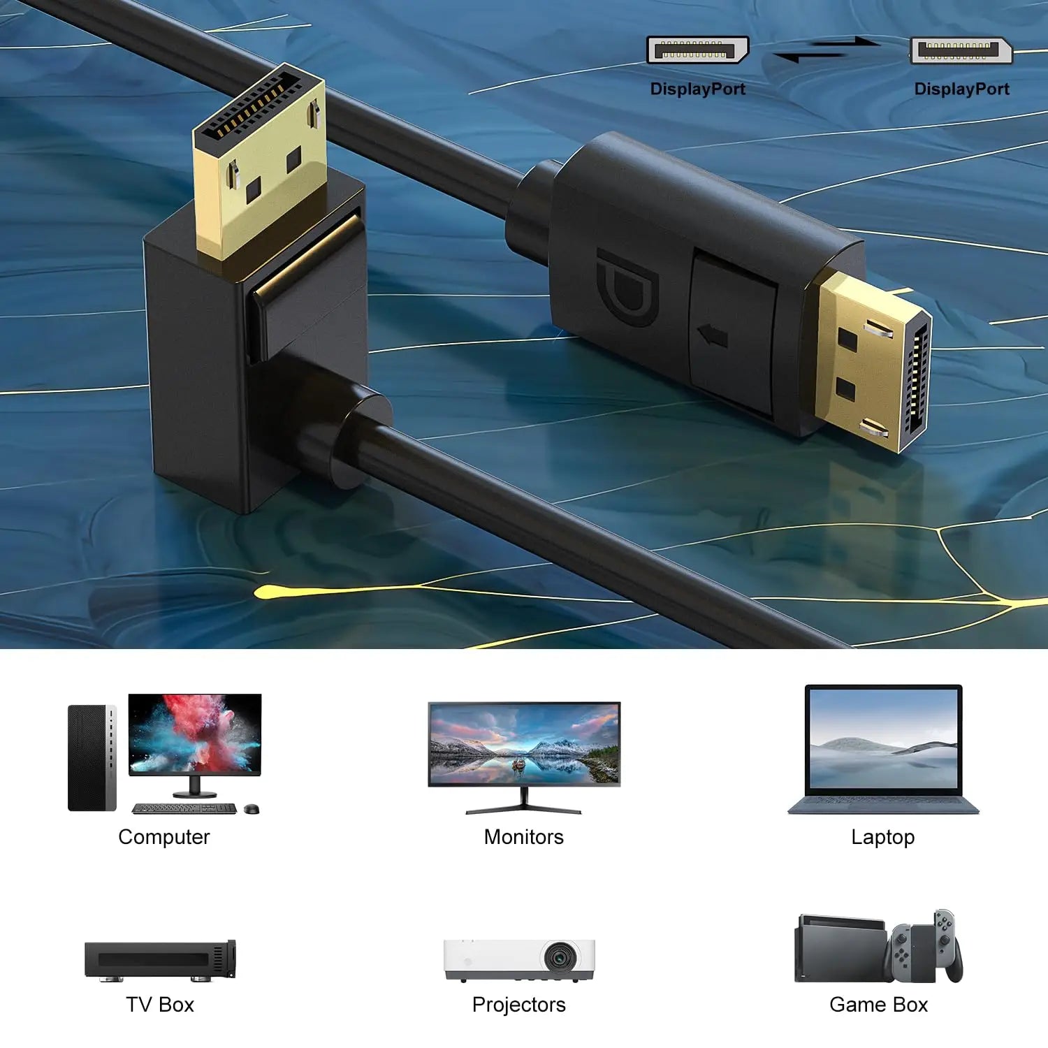 Cavo DisplayPort Angolato 90° - 4K 60Hz Per Monitor E PC - 2 Metri Argentato - Foto 2