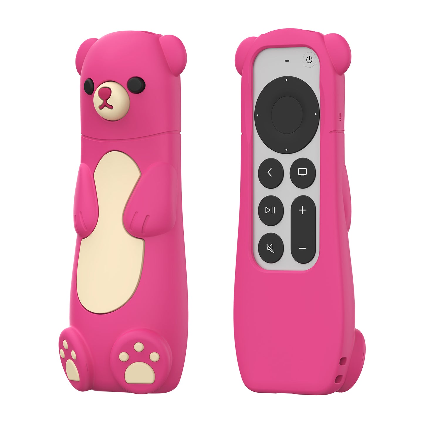 Pink bear Apple TV Siri Remote silicone case with AirTag holder
